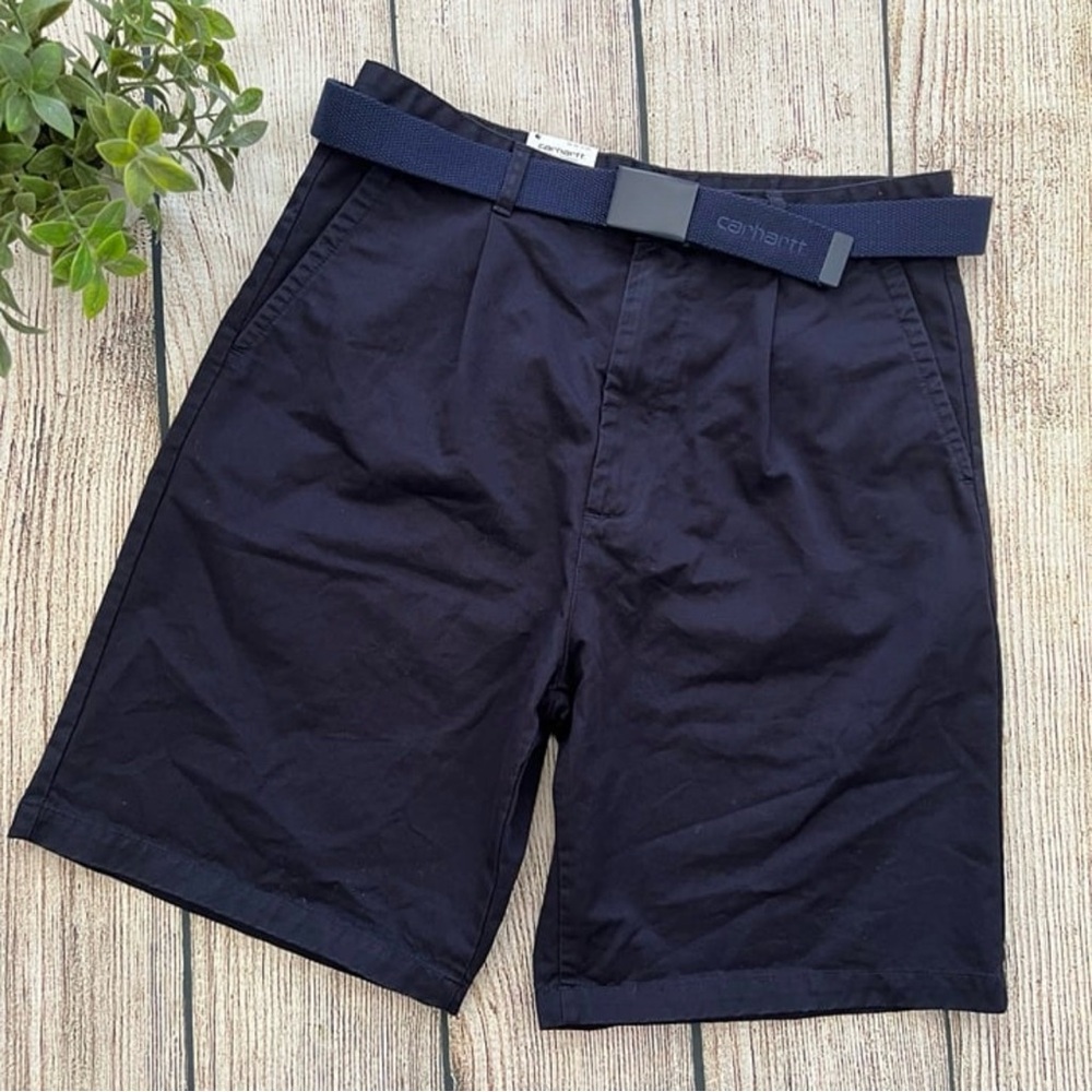 C1 -- NWT navy blue CARHARTT WIP relax fit Alder men's belted shorts size 30